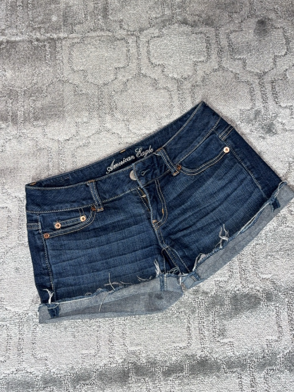 American Eagle Outfitters Dark Indigo Frayed Denim Shorts